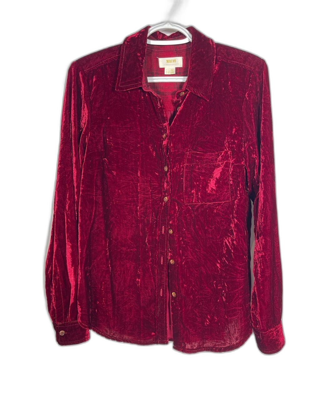MAEVE ANTHROPOLOGIE WOMENS RED VELVET BUTTON DOWN SHIRT BLOUSE 2